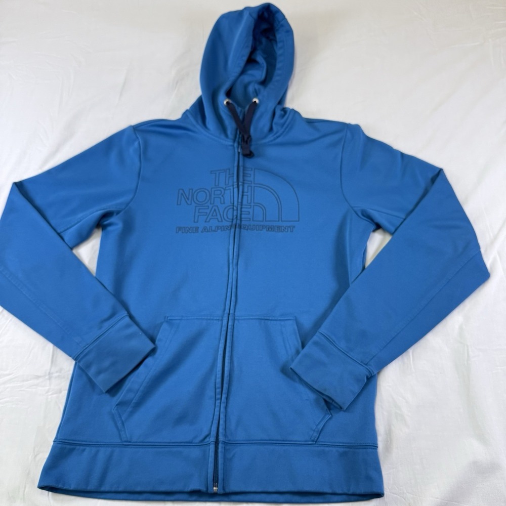The North Face Knit Sweater Fleece Full Zip Logo Hoodie Men's Small‎ Aqua Blue